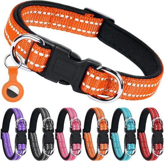 Asixxsix Verstelbare Nylon Halsband met Reflecterende Stiksels Asixxsix Verstelbare Nylon Halsband met Reflecterende Stiksels