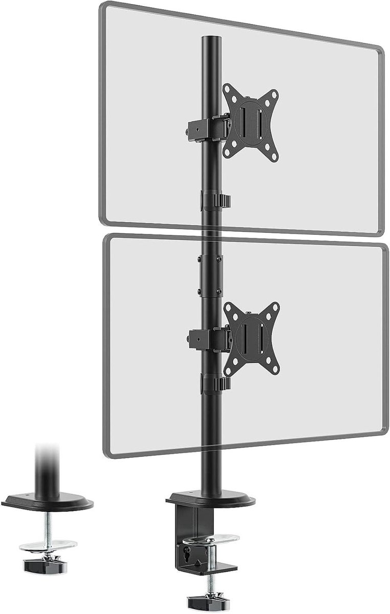 Dubbele monitorstandaard - ergonomisch ontwerp - 1 stuk - zwart - aluminium - 80 cm