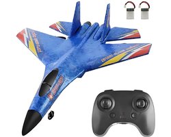 RC Vliegtuig - Afstandsbediening - Straaljager - TIKTOK - Drones - Vliegtuigen - Op Afstand Bestuurbaar - Speelgoed - 2 accu's - Oplaadbaar - Blauw