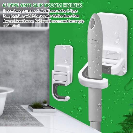 Bezem Ophangsysteem - 4 Stuks - Bezemhouder - Bezem Houder Systeem - Mop Houder - Zonder Boren - Zelfklevend Mop Houder - Gereedschapshouder - Wandmontage - Badkamer Accessoires - Keuken Opbergrek - Tuingereedschap - Voor Mop En Bezem - Wit van Livin' Always — afbeelding 3