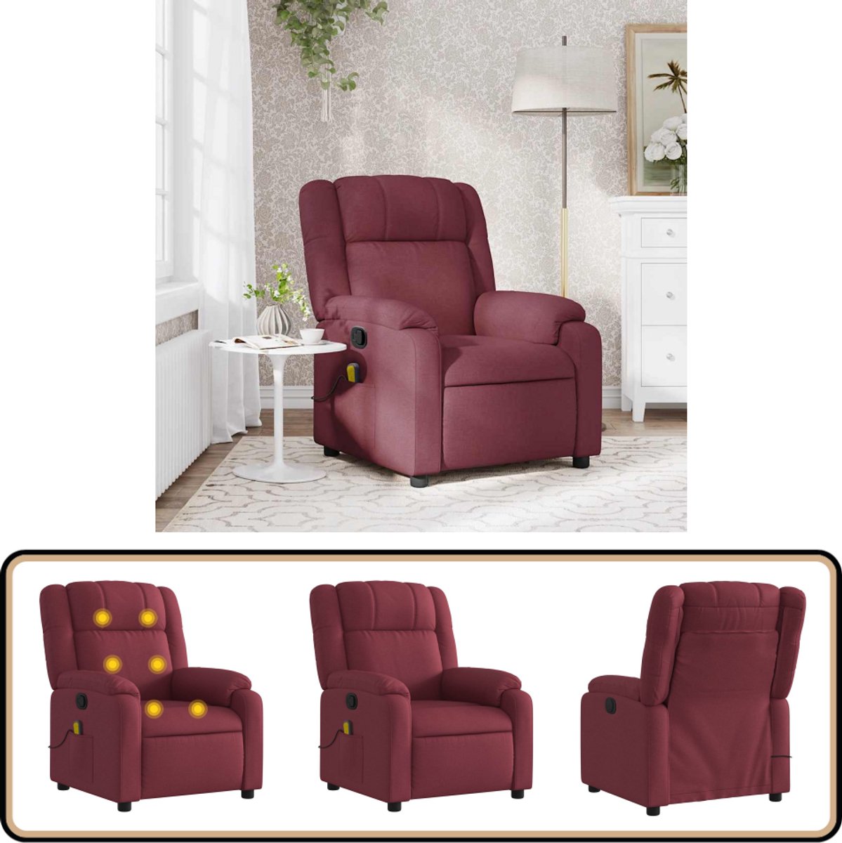 vidaXL Massagestoel Verstelbaar Wijnrood Elektrische Massage - Product - €300,95