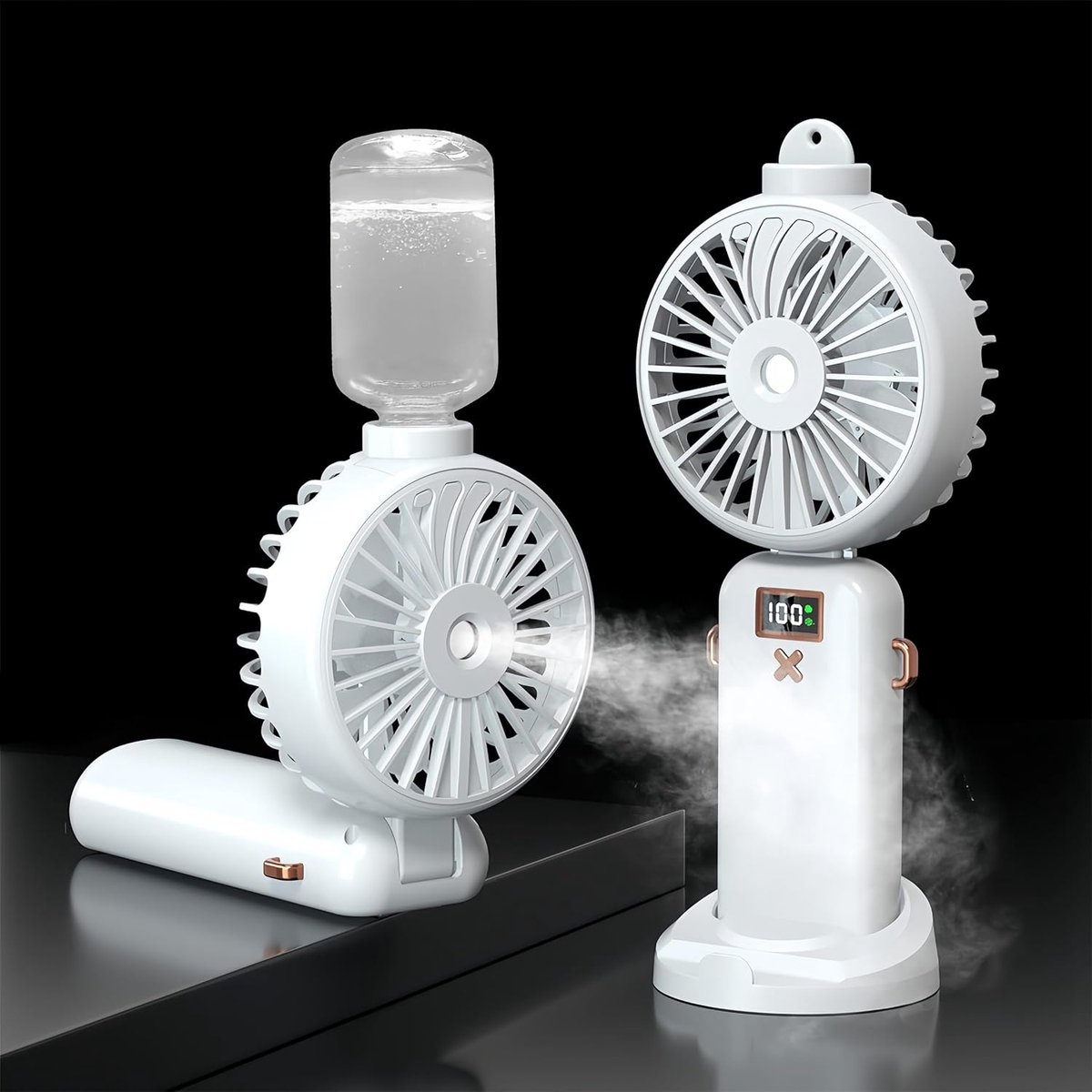Draagbare vernevelventilator met oplaadbare batterij en LED-display, 5 snelheden, 90° opvouwbaar