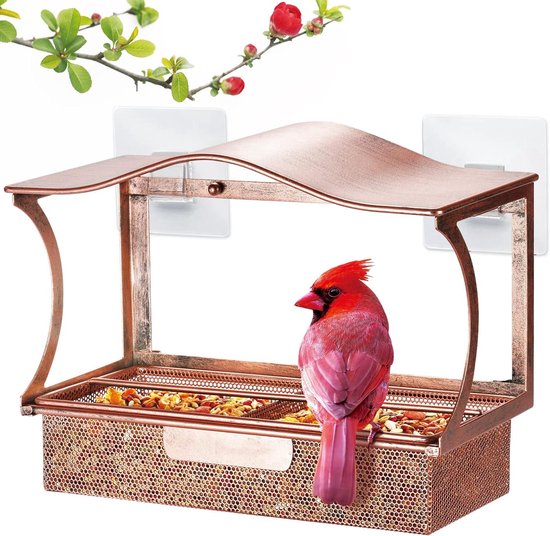 WONDERMAKE® Design vogelhuis van metaal en hout, weerbestendig om op te