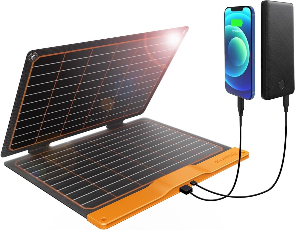 Draagbaar 20W USB Zonnepaneel Oplader - Opvouwbare Waterdichte Zonne-energie voor Telefoons en Tablets