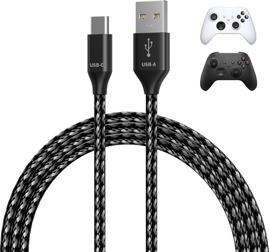 USB-C Kabel voor Xbox 3m USB-A naar Type-C [2 Stuks] van MMOBIEL – Snellader USB Kabel voor Xbox Controllers 18W 480Mbps – Nylon Gevlochten Controller Opladerkabel – Gaming Accessoires – Wit/Zwart