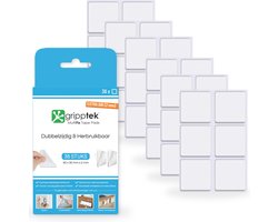 GrippTek® MultiFix Tape Pads - 36 stuks - 30mm x 2mm - Dubbelzijdig & Herbruikbaar - Extra Sterk & Dik - Nano-Kleef Technologie - Klussen - Waterdicht - Montagetape - Voorkom Gaten Boren - Schilderij Ophangen