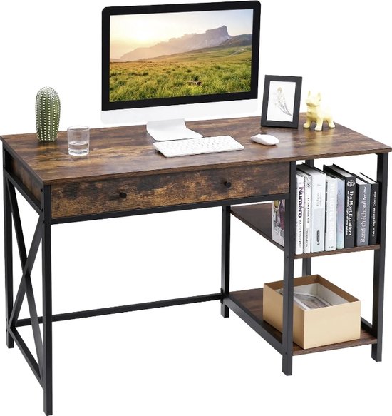 MIRA Home - Bureau- Computerbureau Met Planken - Zwart - Metaal - 120x60x80