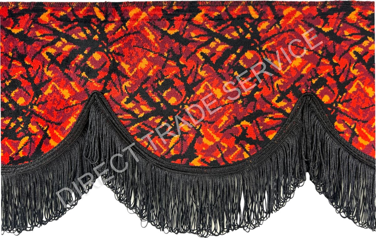 Raamband Deense pluche rood - zwarte franjes - 230x18 cm - zware kwaliteit