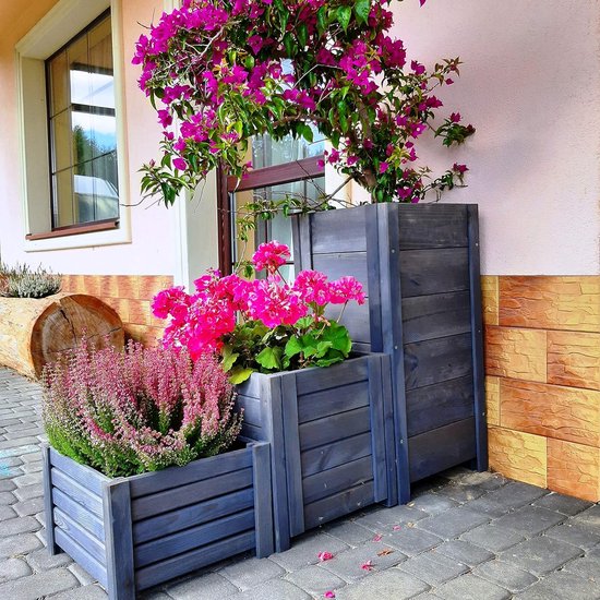 BOGATECO Houten plantenbak, bloembak, bloempot 64 x 20 x 14,5 cm, kruidenpot voor huis, tuin, balkon, terras, pot met kunststof inzetstuk, geïmpregneerd, lichtbruin