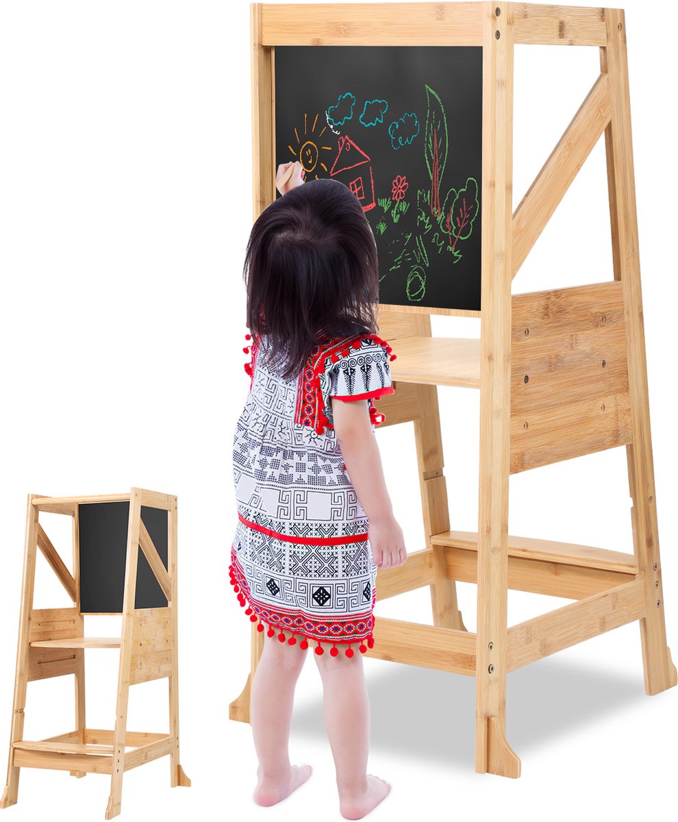 Image of 2 In 1 Leertoren - huishoudtrap - opstapje - montessori - keukentrap - montessori leertoren - Learning Tower - Leer toren - Leertoren opvouwbaar