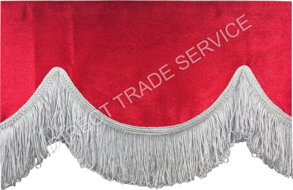 Raamband bordeaux met witte franjes, 250x18 cm incl velcro aan 2 zijden dezelfde materiaal voor vrachtwagen, caravan, enz.