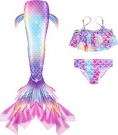 Joya Kids® Queue de sirène avec ensemble d'habillage bikini Blauw, Violet et Rose | Staart avec bikini assorti | Staart de sirène | Robe de princesse | Déguisements Sirène Fille | Taille 140