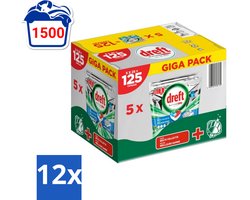 Dreft Platinum Plus - All In One - Vaatwascapsules - Deep Clean Boosted - 25 Afwasbeurten - Voordeelverpakking - 12 stuks