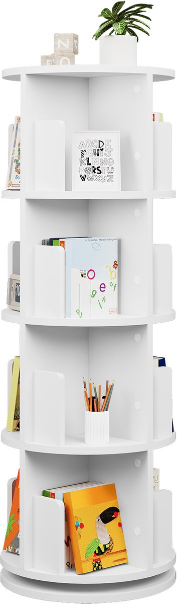 Seastone - Roterende boekenkast - Staand rek - 360 Graden - Opbergrek voor kinderen en volwassenen - Multifunctioneel boekenrek - Wit