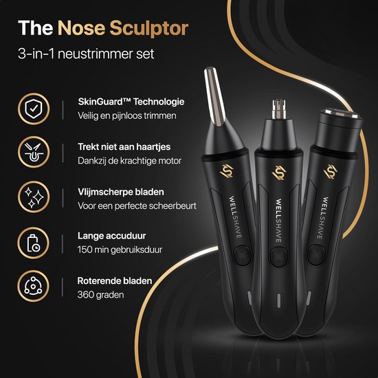 Wellshave 3 en 1 Nez Trimmer Advance - Tondeuse Sourcils et Oreilles Tout en Un - Tondeuse Nez pour Homme