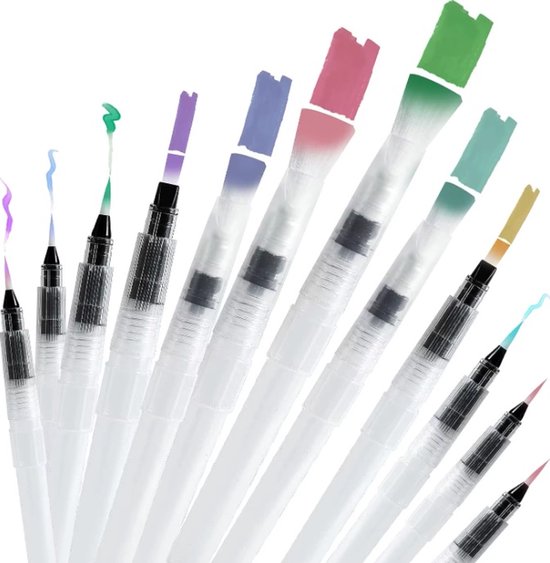 12st aquarelpenseelpennen, premium waterpenseelpen lekvrij met verschillende tips waterpenseelpennen voor aquarel navulbaar