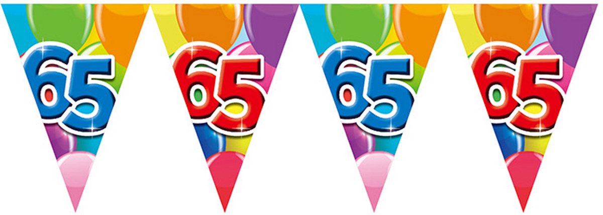 12x Vlaggenlijn 65 jaar 10 meter dubbelzijdig bedrukt - Verjaardag Feestje Vlag Vlaggen Versiering Slinger Feestdecoratie Decoratie