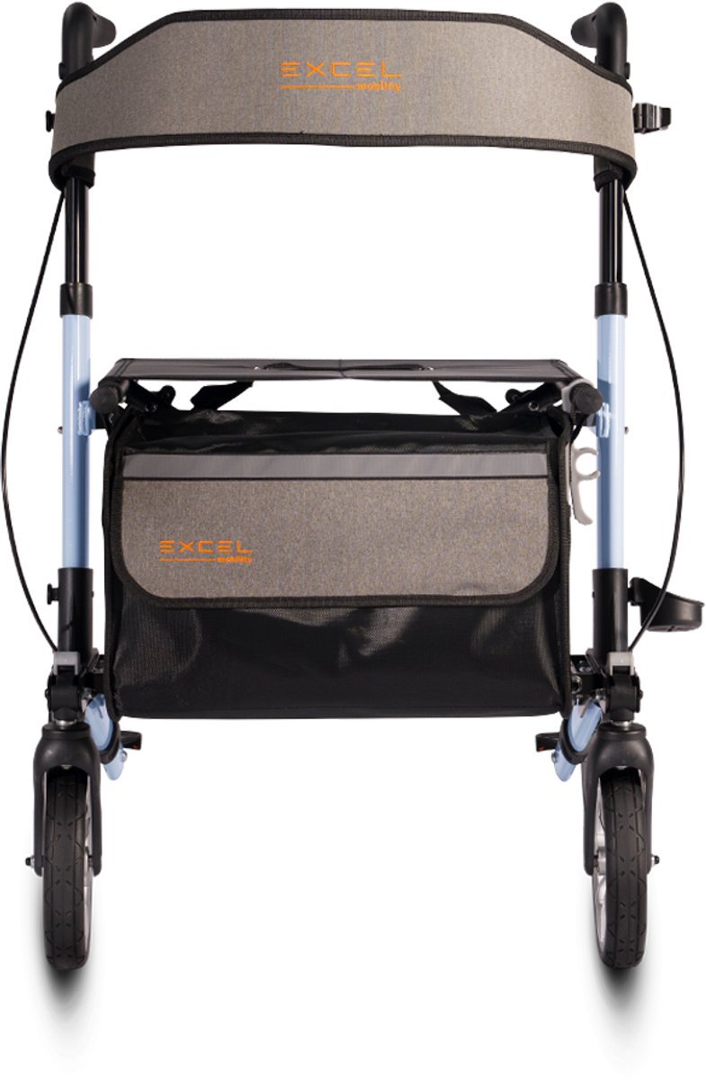 Excel 3-Motion Lichtgewicht en Opvouwbare Rollator - Compact opvouwbaar - Voor binnen en buiten - 8 kg - Met comfortzitting - Rugband - Afsluitbare tas - Stokhouder - Cloud Blue