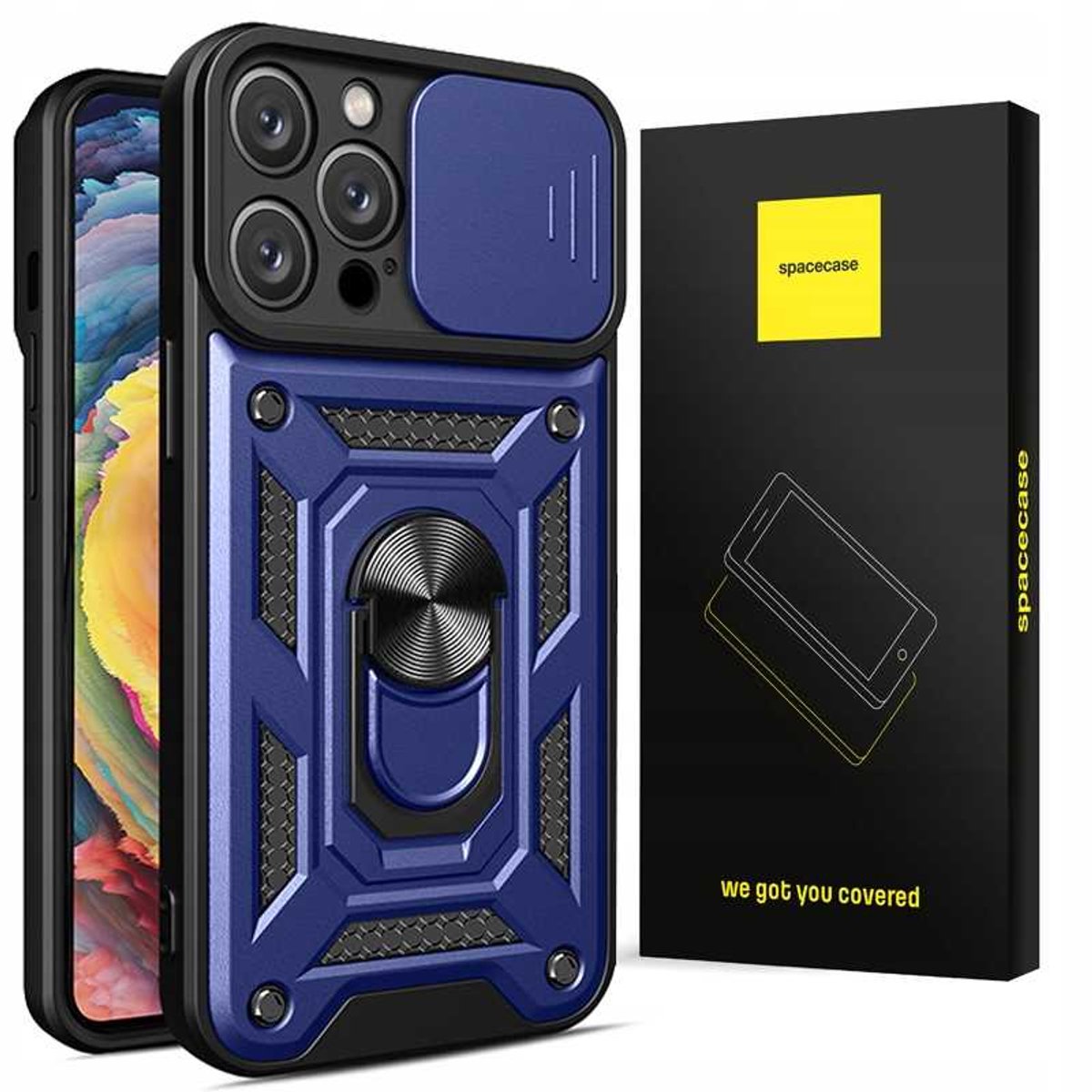 Spacecase Telefoonhoesje Voor Iphone 15 Pro Camring Blauw Voor Magsafe