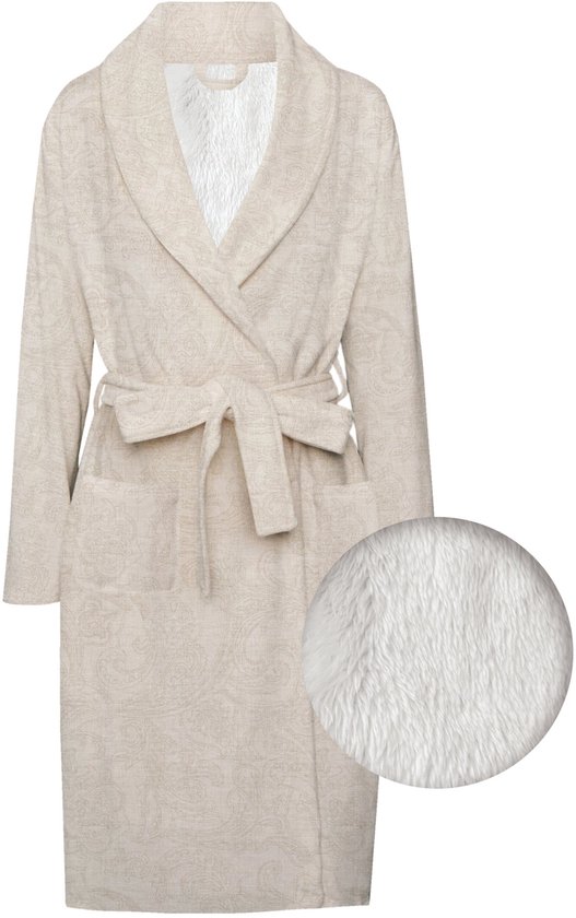 Zohome Badjas Paisley di Lino - Kamerjas voor Dames en Heren - L/Maat XL - Ochtendjas - Geschikt voor de Sauna - Beige