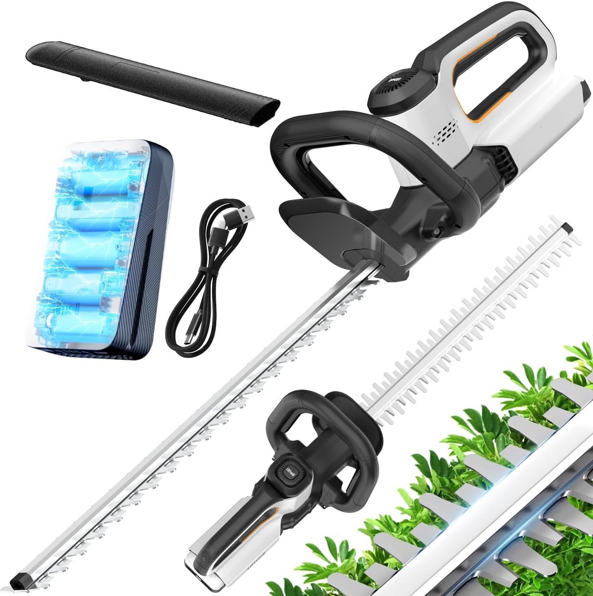 Heggenschaar - Elektrische - Snoerloos - Struiktrimmer - 560mm Snoeischaar - voor het Snijden - Trimmen - Snoeien van Struiken - 20V - met 10,000 mAh - Zwart & Wit