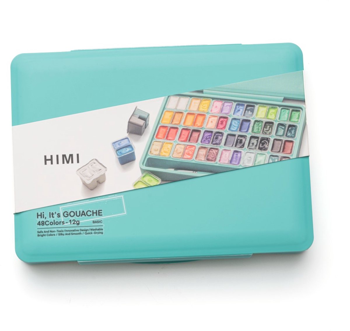 HIMI - Gouache - Twin split cups - set van 48 kleuren - 12g - 3 penselen - Turquoise — afbeelding 9
