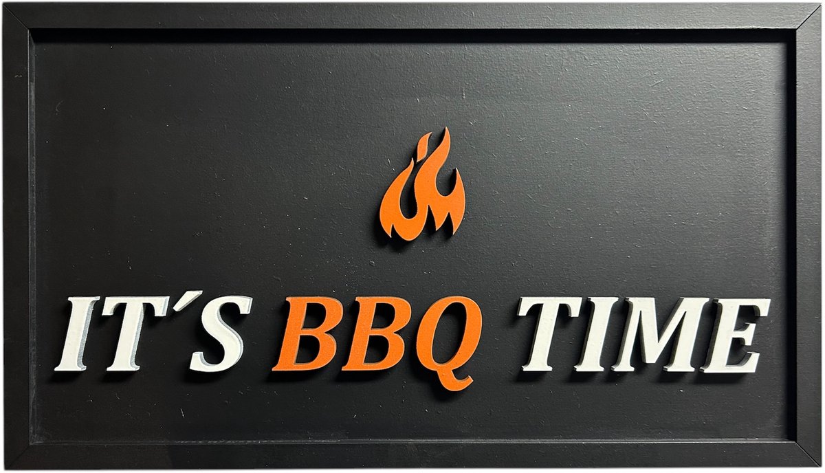 BBQ wanddecoratie - Barbecue - Cadeau - BBQ accessoires - 44x25cm - Mancave - Vintage - Wand decoratie met omlijsting - Wanddecoratie - Muurdecoratie - Wanddecoratie woonkamer - Hout - Restaurant - Kroeg - Bar - Café - Horeca - Vaderdag
