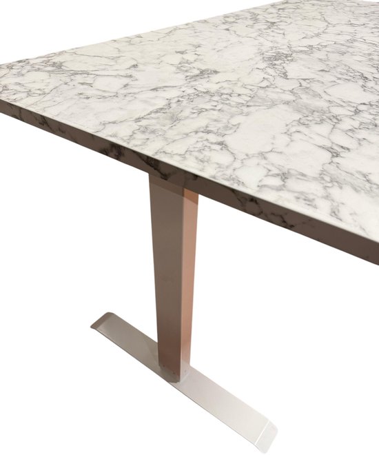 Elektrisch zit sta bureau - Marmer wit - wit onderstel - memory - Bol