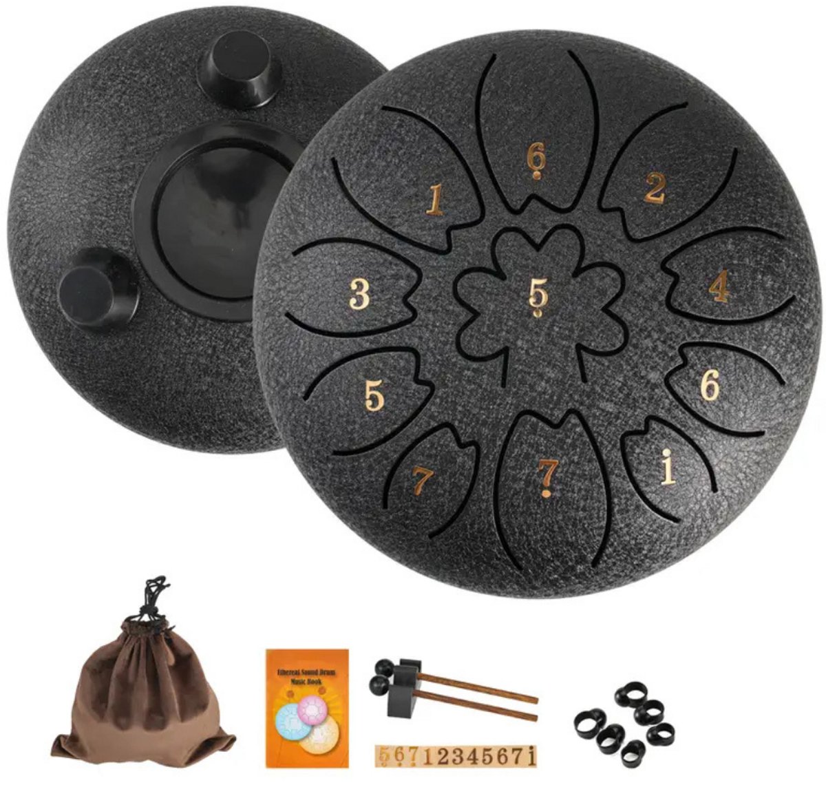 Bovista Handpan - Tongue Drum - Steel - Regen - Klankschaal - Zwart