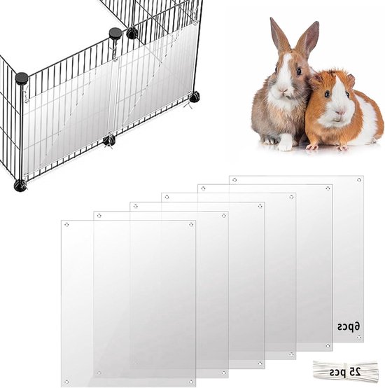 PeSandy Huisdier Kooi Urine Guard, Plastic Kooivoering voor Huisdieren, 12 Stuks Doorzichtige Kooi Randvoering met 100 Stuks Bundelbanden voor Konijn Cavia Hamster Egel Chinchilla Fret (30x15CM