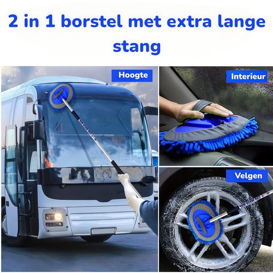 Telescopische wasborstel met wateraansluiting, 168 cm, wasborstel voor auto, camper, caravan, vrachtwagen, bestelwagen, bus, wasborstel met telescoopsteel, raamreiniger, waterbezem, raamreiniger