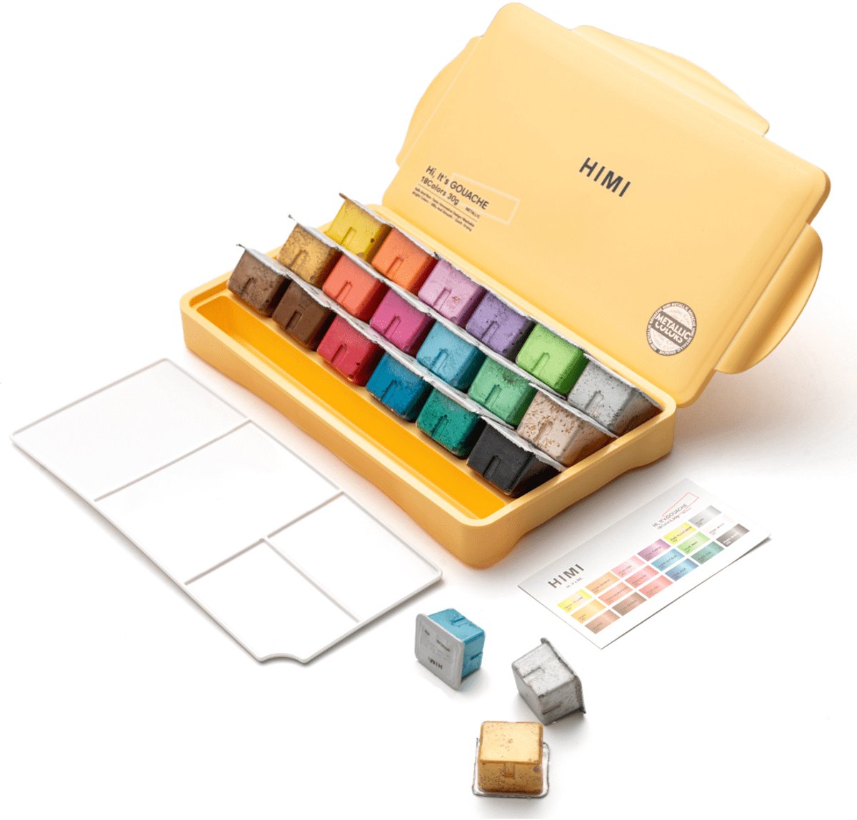 HIMI - Gouache- set van 18 Metallic kleuren - 30ml - Geel