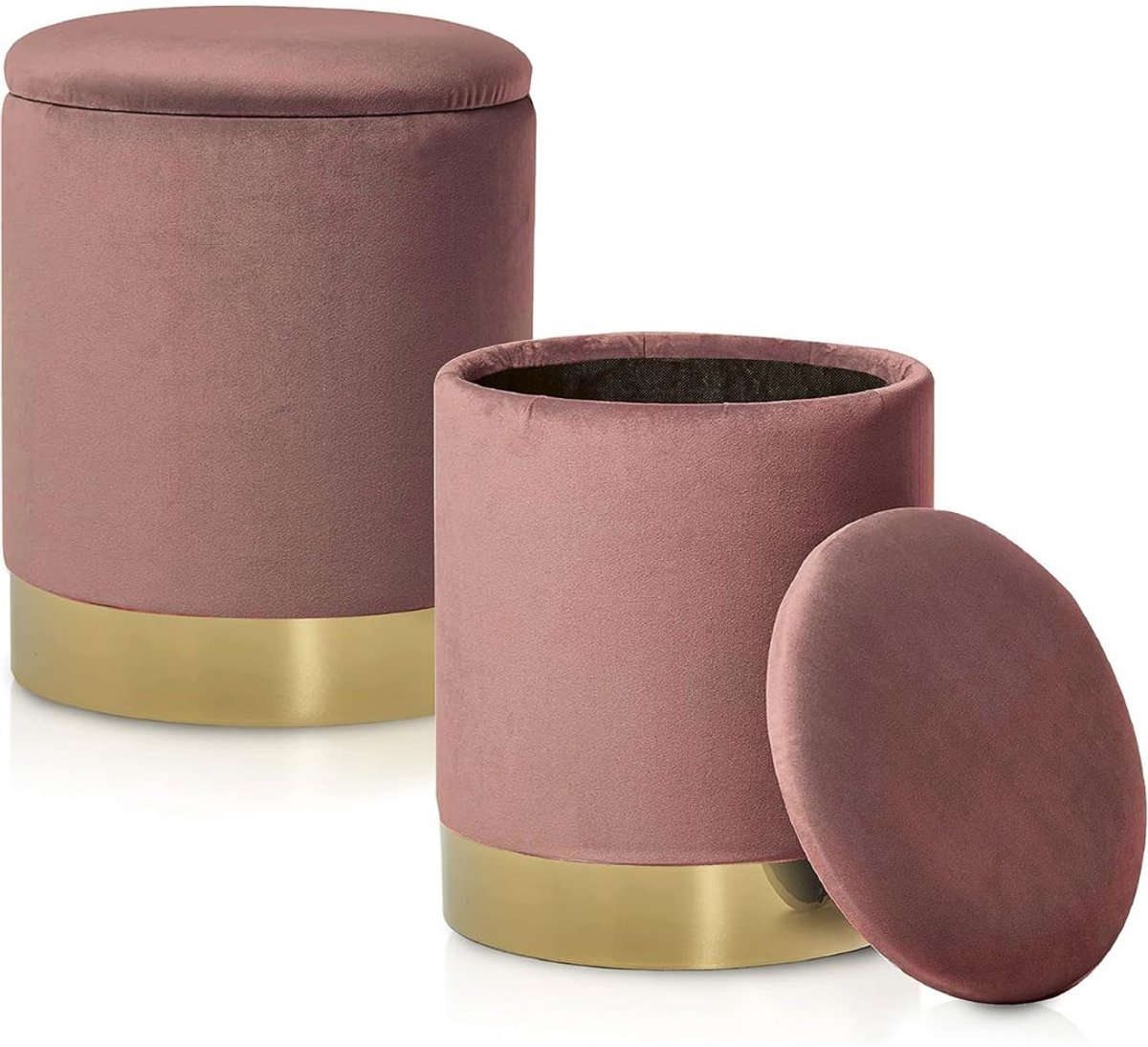ApexArte® Fluwelen Voetenbank Set met Opbergruimte en Multifunctioneel Ontwerp voor Woonkamer - Roze