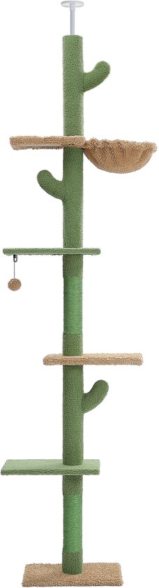 Kattenu CactusTower - Hoge Krabpaal plafond - Verstelbaar van 229 - 275 cm - Groen - Plafond krabpaal voor katten