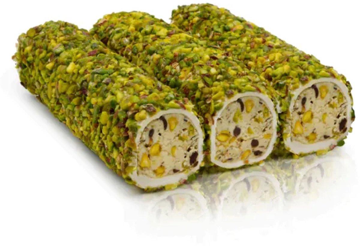 Mega Pistache Cream Wrap Turks Fruit ( Handgemaakt ) - Mega Fistik Kremali Sarma Lokum Turk lokumu ( El yapimi ) - Mega Pistachio Cream Wrapped Turkish Delight ( Handmade ) - 250 g