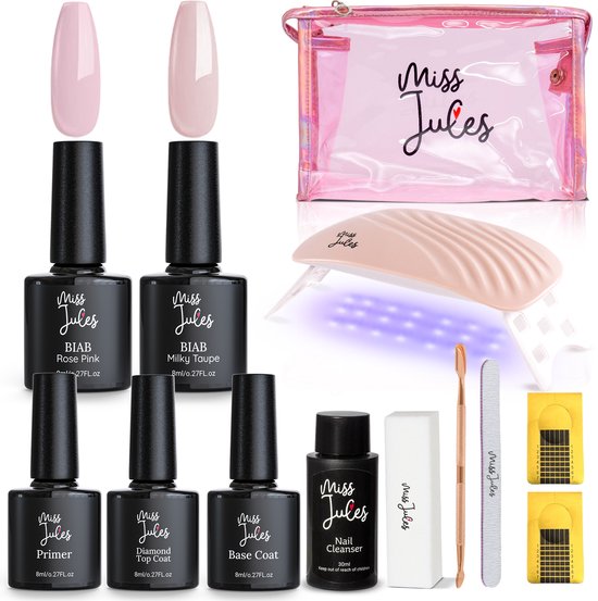 Miss Jules® BIAB Starter Pakket – Builder in a Bottle – BIAB Nagel Builder Gel – BIAB Nagellak Starterset - HEMA & TPO Free - Inclusief 36W UV/LED Lamp, Nail Cleanser & Instructievideo (NL)