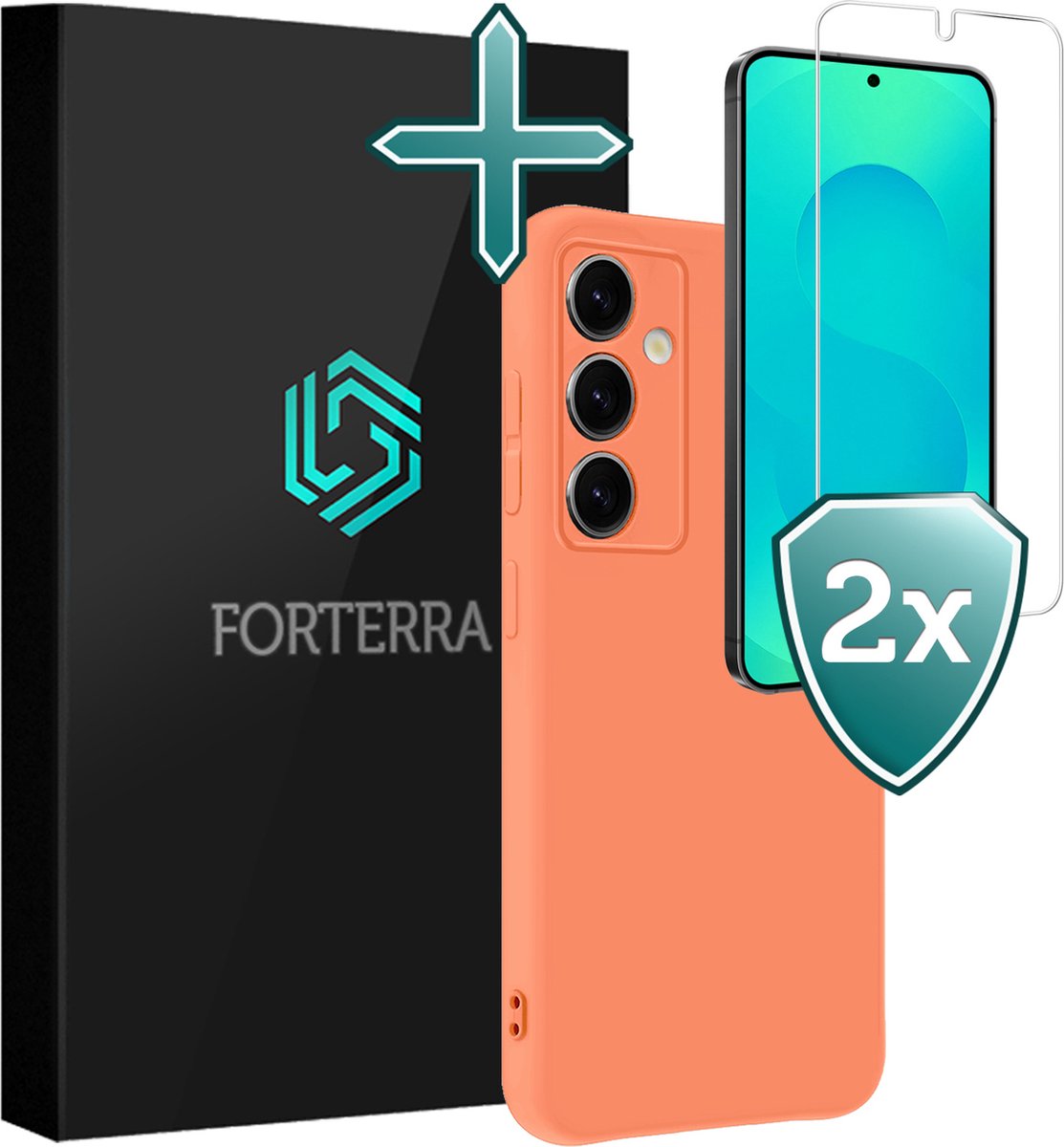 Hoesje Met 2x Screenprotector - Geschikt voor Samsung Galaxy S25 - Sterk & Shockproof - Telefoon Hoes - Back Cover - Siliconen Case - Perzik