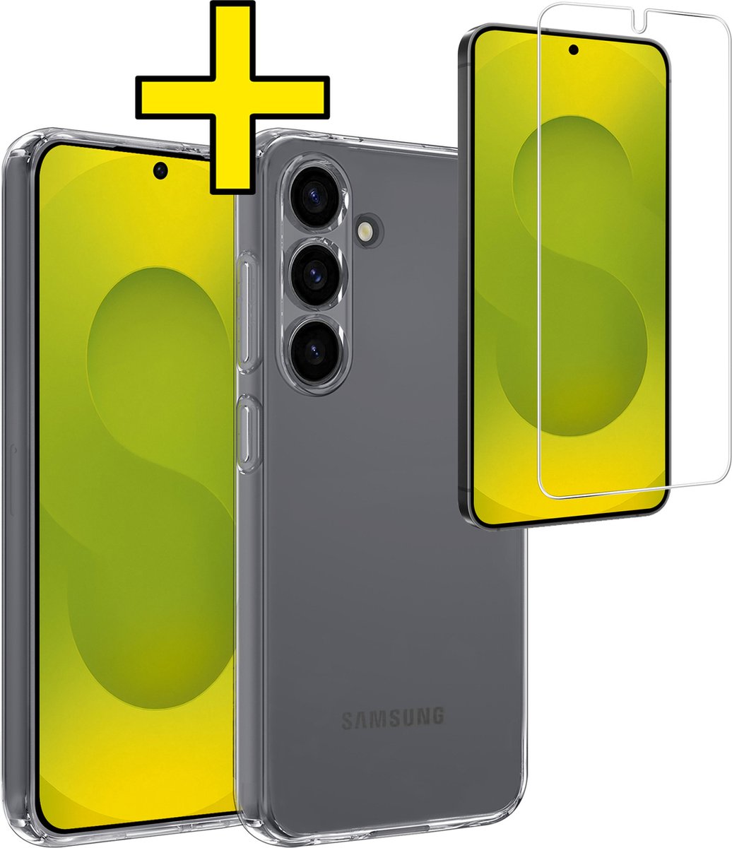 Hoesje - Met Screenprotector - Geschikt voor Samsung Galaxy S25 Plus - Sterk & Shockproof - Back Cover - Siliconen Case - Telefoon Hoes - Telefoonhoesjes - Transparant