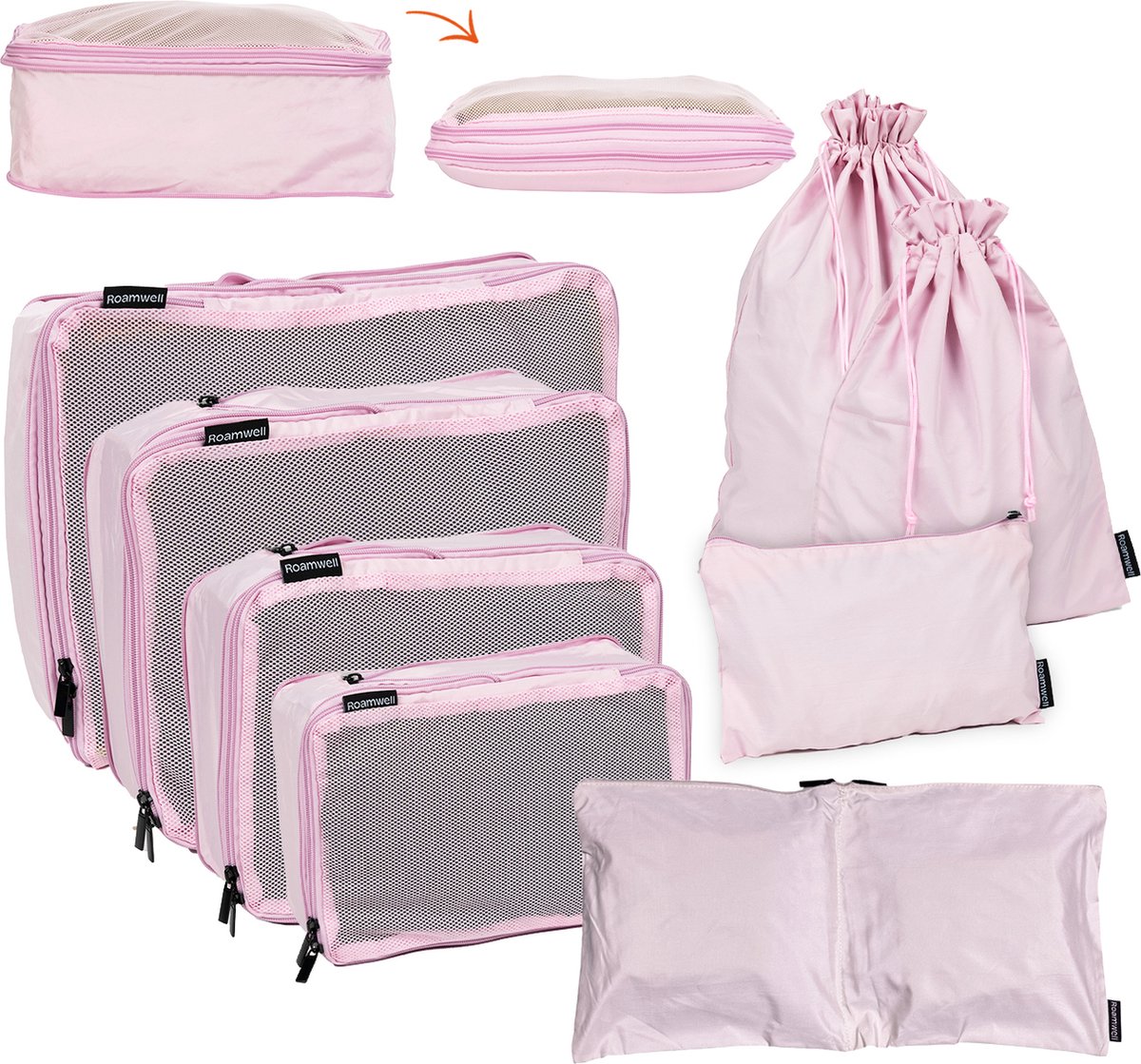 Bol.com Roamwell Compressie Packing Cubes - 8 stuks - Koffer Organizer Set - Compression Packing Cubes voor Baggage & Backpack -... aanbieding