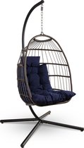 Bol.com SereneLife Hangende Ei-stoel - Tot 250 kg Capaciteit - Schommelstoel met Basis van Riet en Gepoedercoat Stalen Frame - E... aanbieding