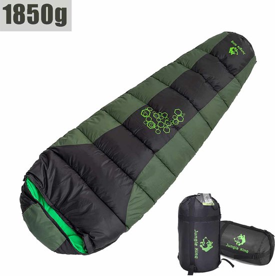 Sac de couchage d'hiver professionnel Meedeer de Premium - Rembourrage 1850 g - Imperméable - Portable - Confort thermique - 5 °C/-10 °C - Pour camping, randonnée, festivals, hébergement, extérieur - 220 x 80 cm - Pour enfants et adultes (vert)