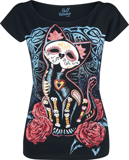Full Volume Zwart t-shirt met kattenprint - Dames - M