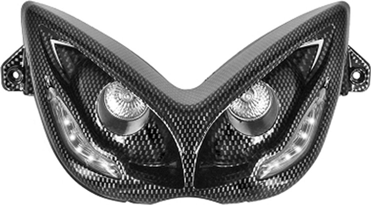 Koplamp Unit Led Carbon (Oranje Led) Audi Look Yamaha Aerox 50 / Mbk Nitro 50 V.a 1997 T/m 2012