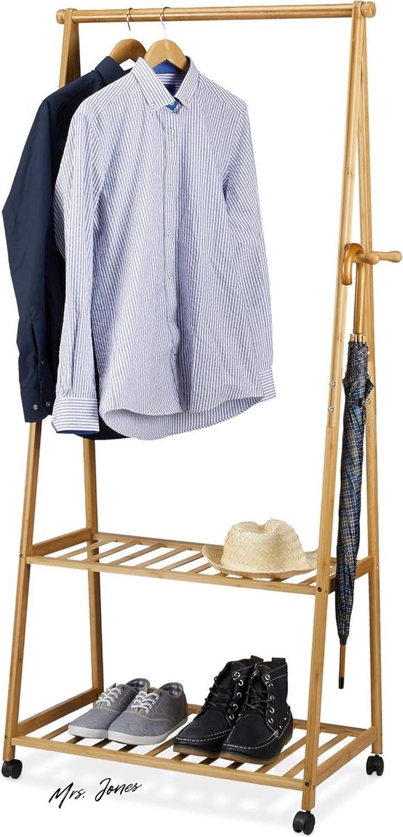Mrs. Jones Verrijdbaar Groot Kledingrek 166x84x45 cm 2 Vakken Natuur