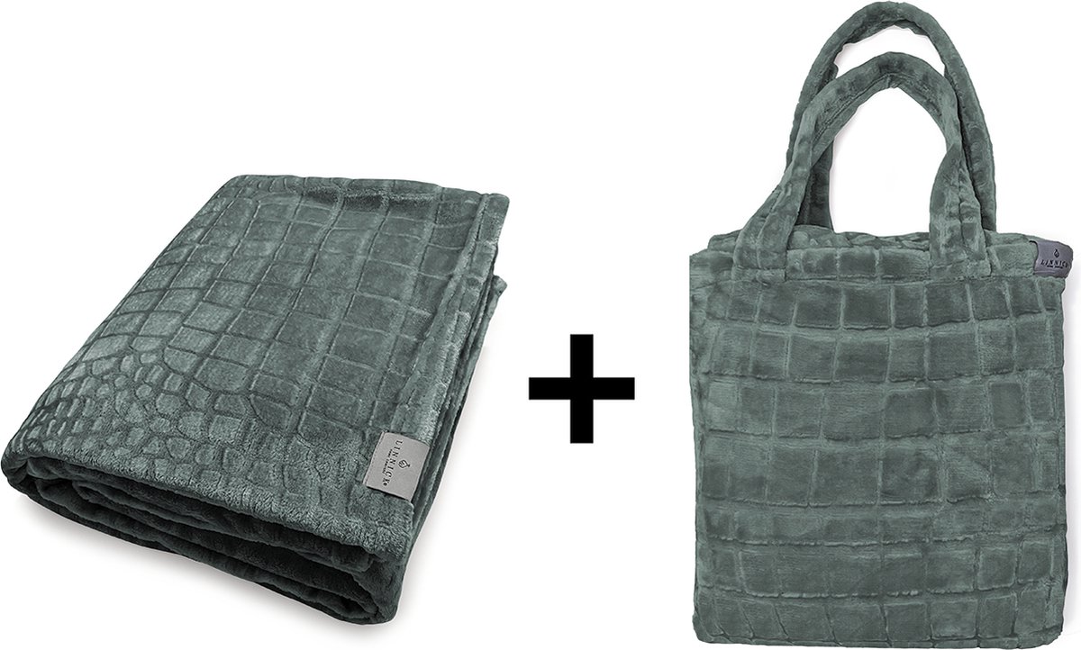 LINNICK Flanel Fleece Deken Crocodile- Olive Green - 200x220cm - Fleece Plaid - Fleece Deken 200x220
