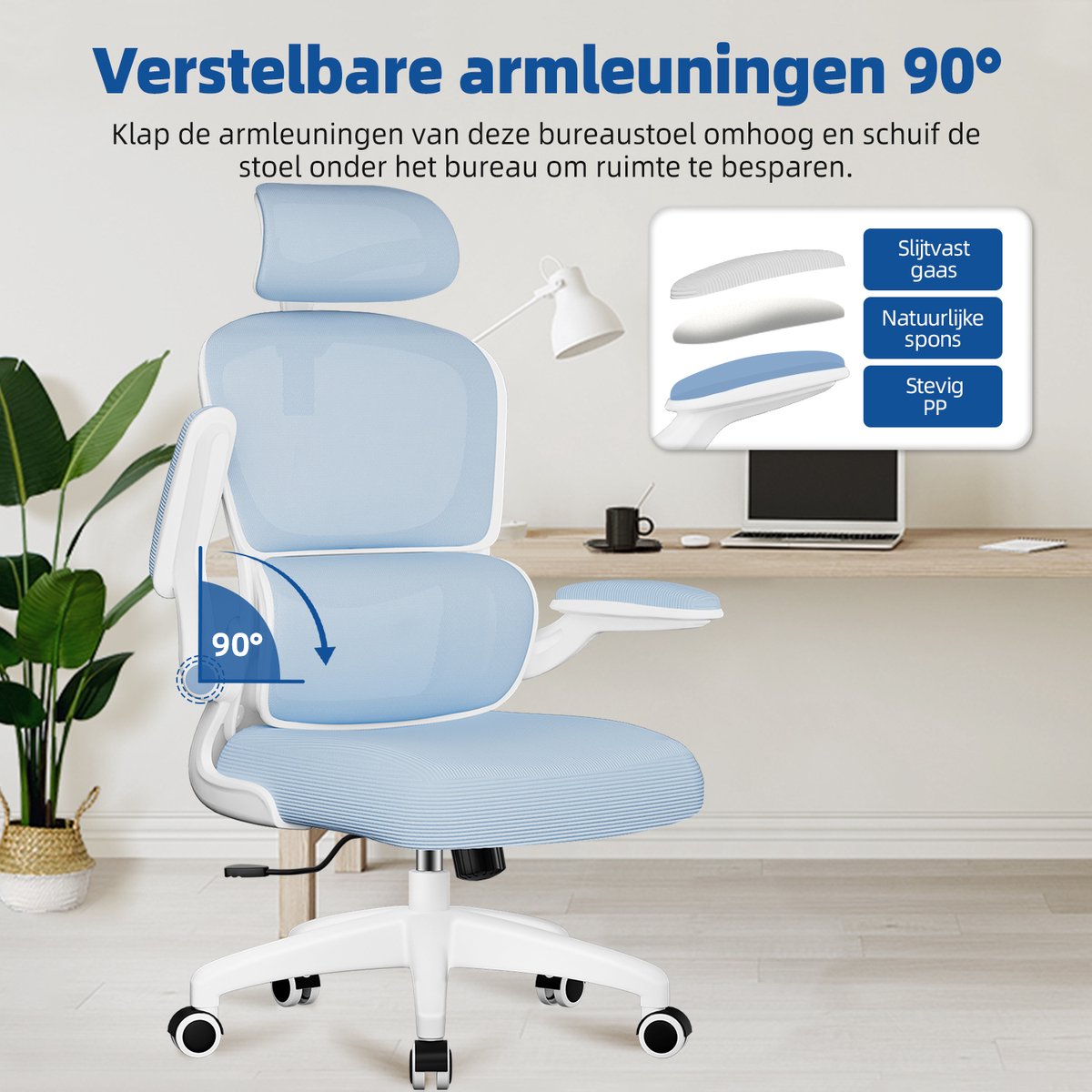 Elekiatech Ergonomische Bureaustoel - Opklapbare armen, 150 kg thumbnail 3