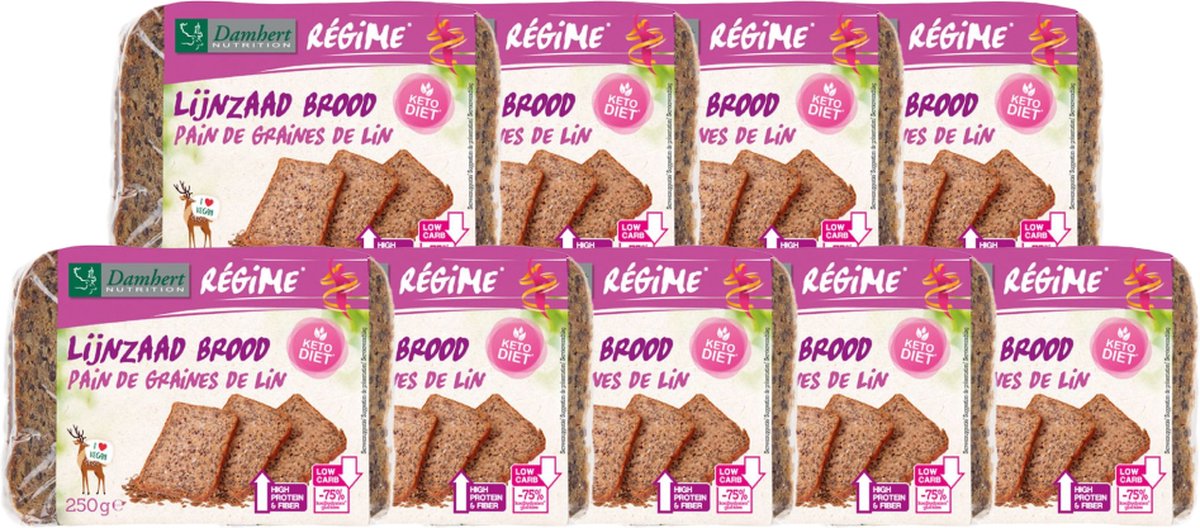 Goedkoopste Damhert | Régime | Lijnzaad Brood | 9 stuks | 9 x 250 gram