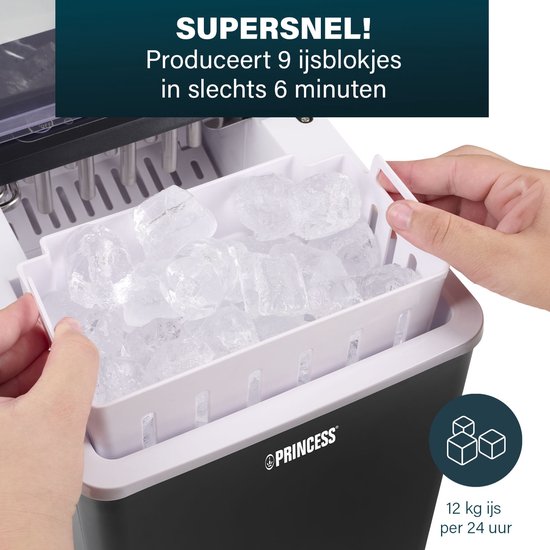 Princess Ice Cube Maker 283098 - IJsblokjesmaker - 1,75L - Zwart - 150 Watt - 9 blokjes in 6 minuten - Zelfreinigingsfunctie - IJsklontjes maker van Princess — afbeelding 2