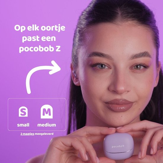 Écouteurs sans fil pocobob® Z - Purple Amatista - Écouteurs Bluetooth - ultra petits - écouteurs intra-auriculaires - avec microphone - aussi pour dormir - avec application pour iOS et Android
