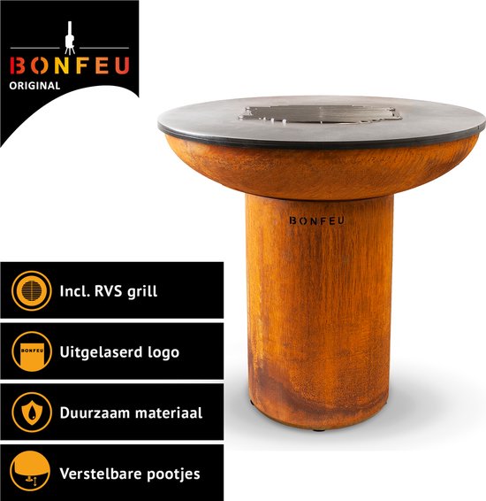 BonFeu BonBiza BBQ XL Corten – Grote BBQ met Plancha en Vuurschaal voor Buiten Koken - Gemaakt van Cortenstaal - 98x98x100 cm van BonFeu — afbeelding 5